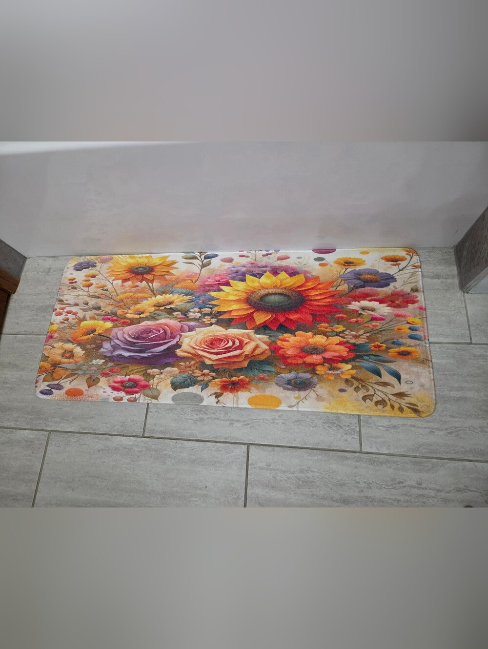 Floral Sunflower & Rose Memory Foam Bath Mat - Multicolor
